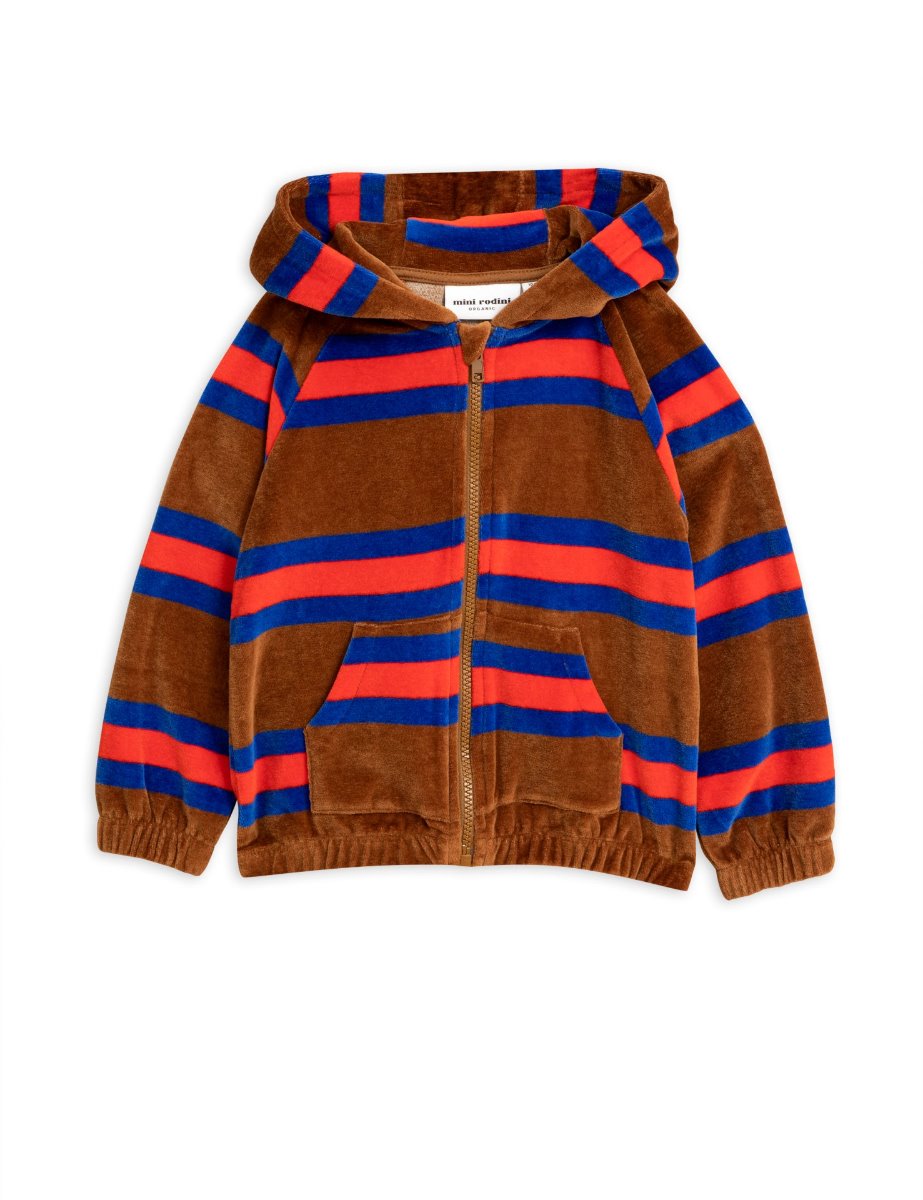 Velour stripe zip hoodie/brown
