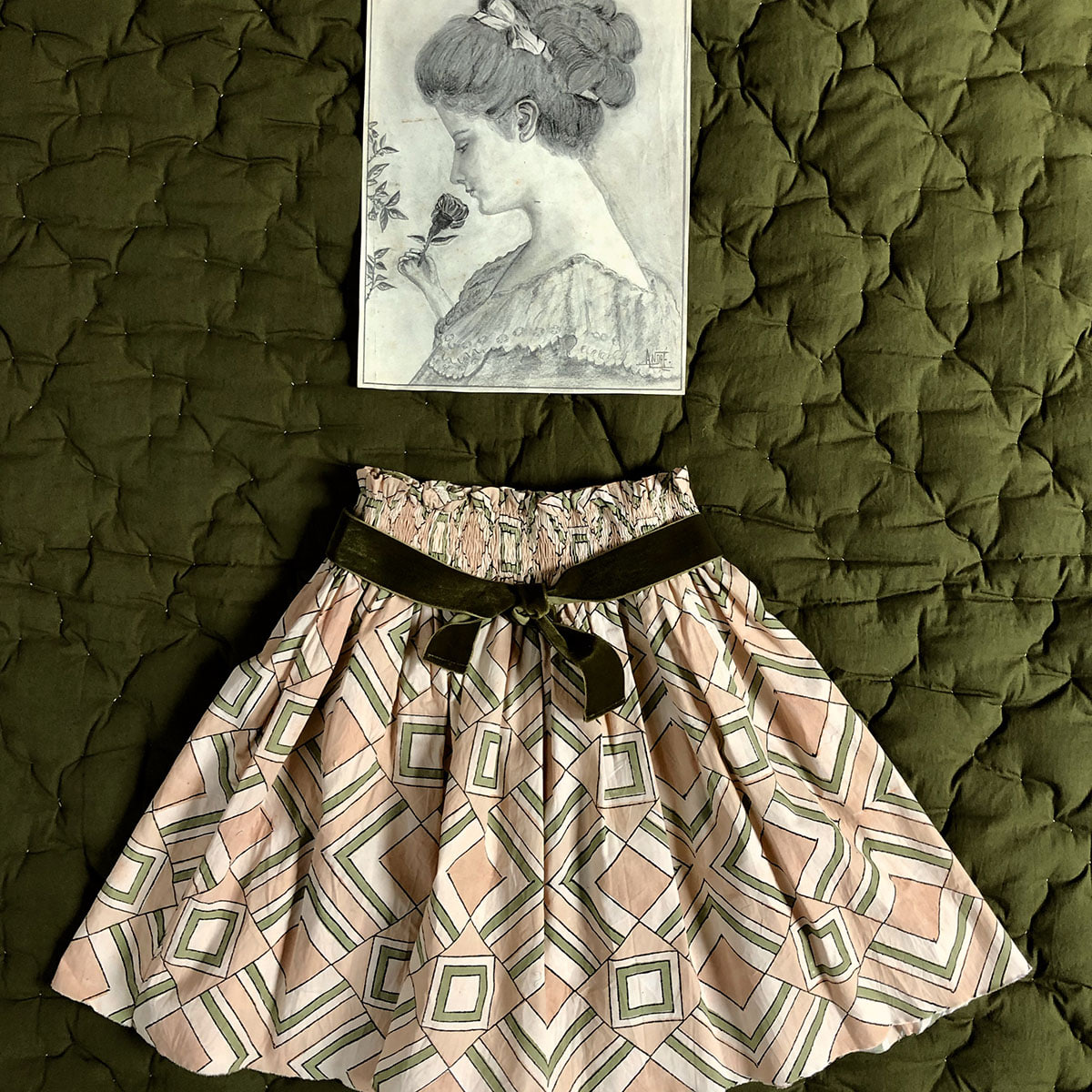 Knee length Skirt(Tile print poplin)