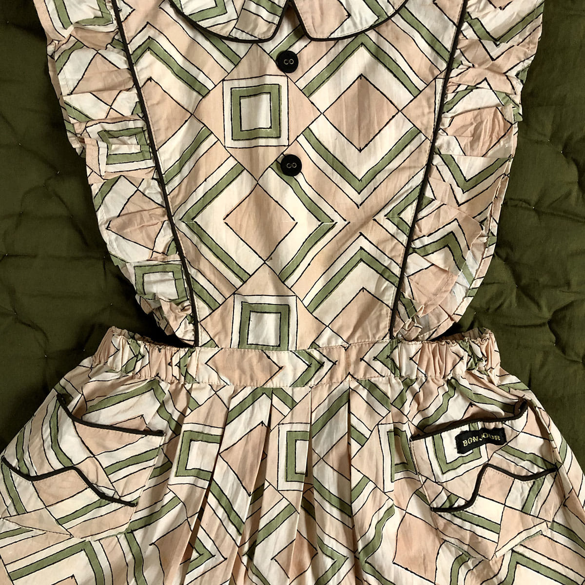 Apron dress with piping(Tile print poplin)