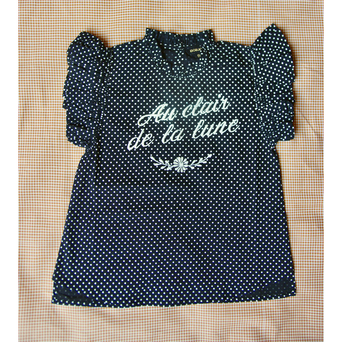 Top flounce with embroidery (Black dot voile)