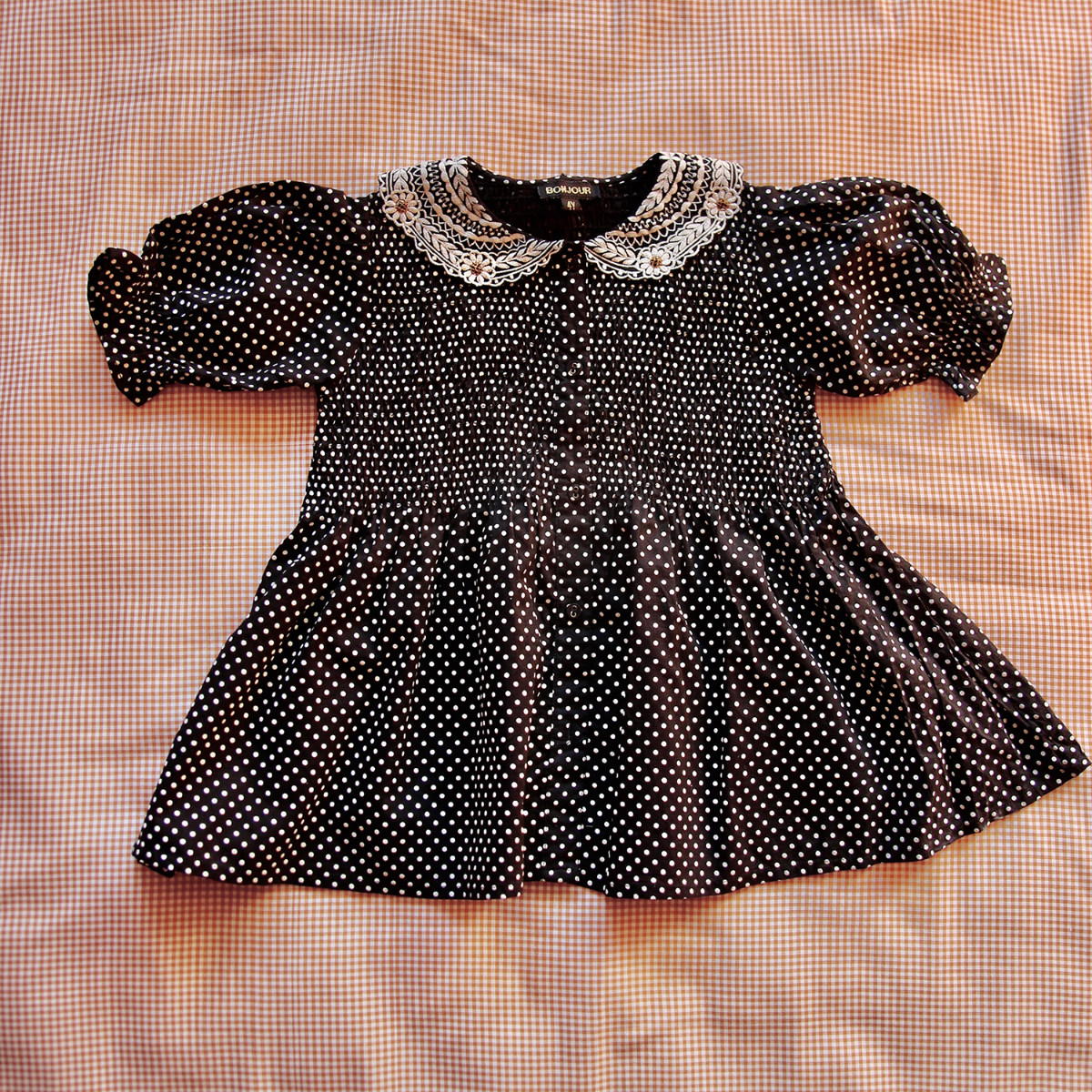Blouse with embroidery collar(Black dots)