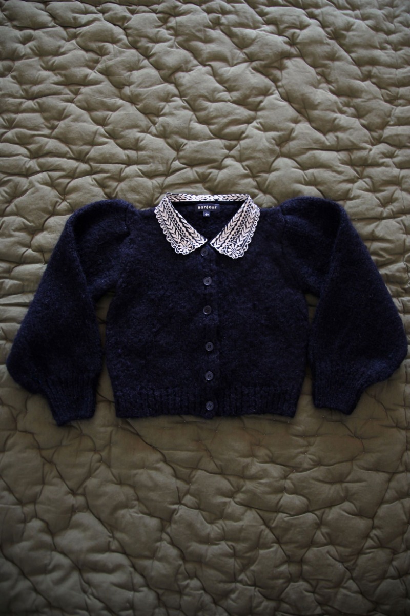 Cardigan - collar Knitted molhair yarn - Black