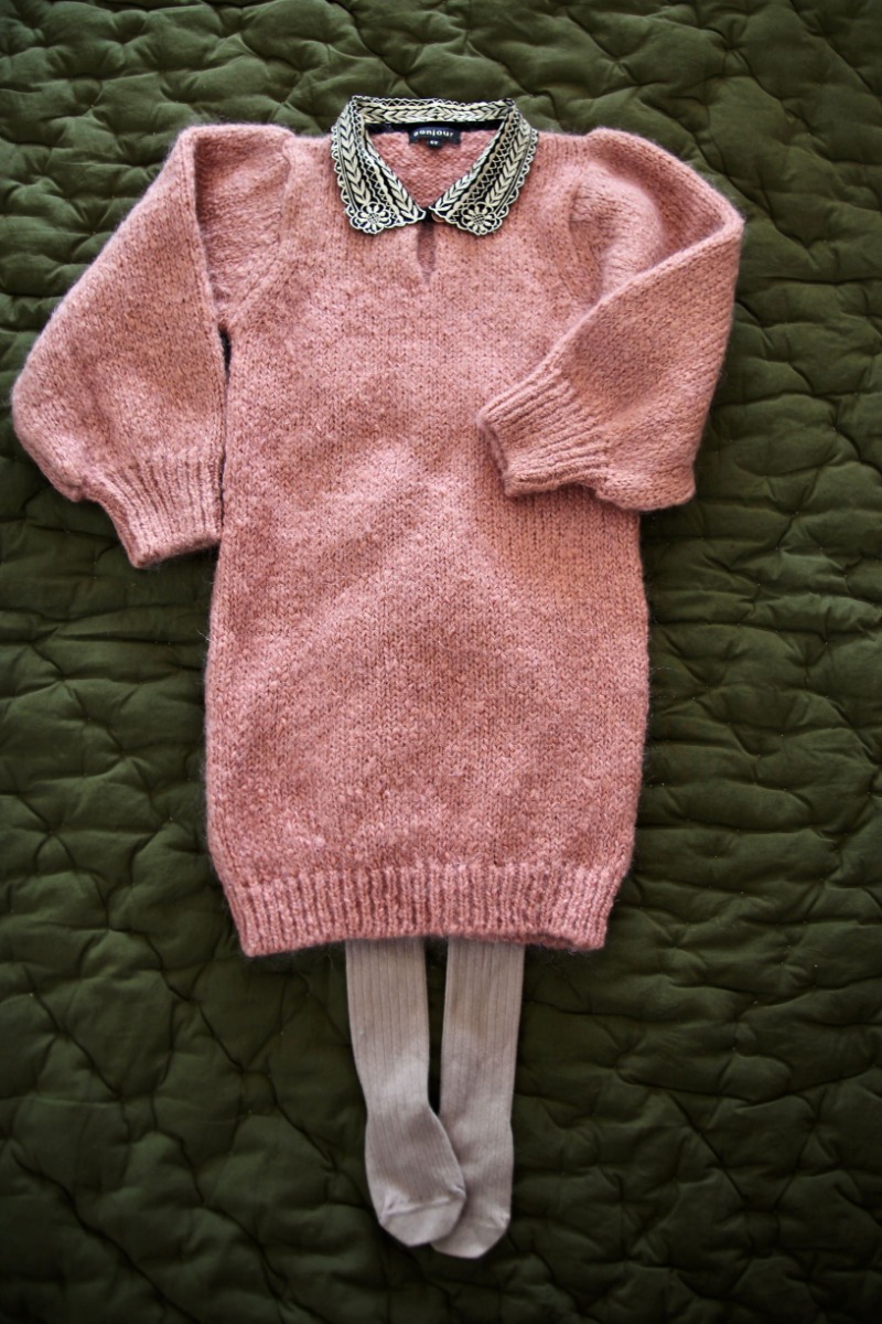 Dress - emb collar Knitted molhair pink yarn
