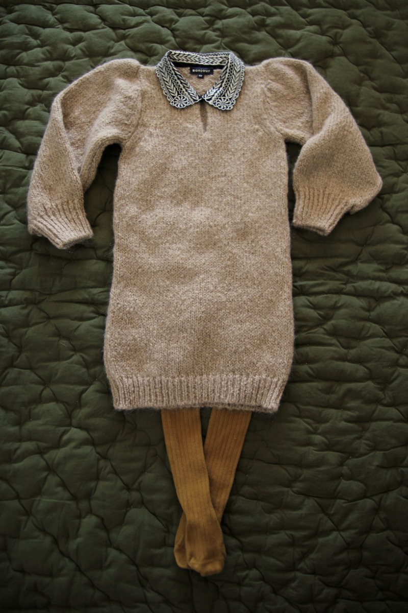 Dress - emb collar Knitted molhair yarn - Natural