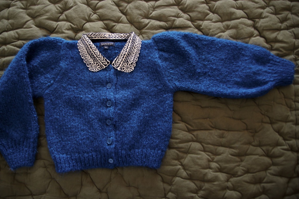 Cardigan - collar Knitted molhair yarn - Blue