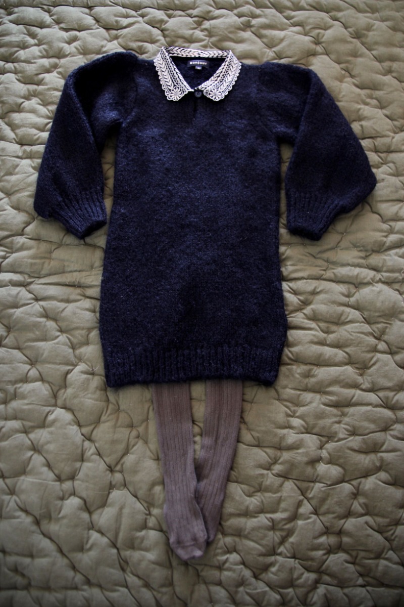 Dress - emb collar Knitted molhair yarn - Black
