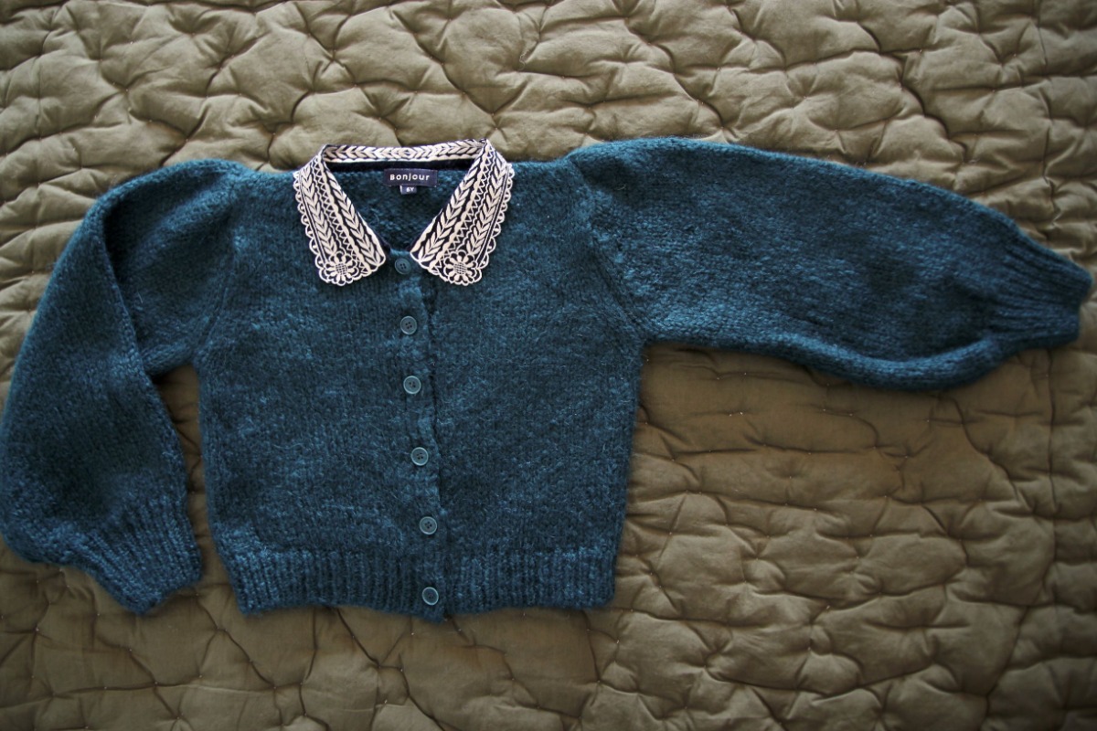 Cardigan - collar Knitted molhair yarn - Green