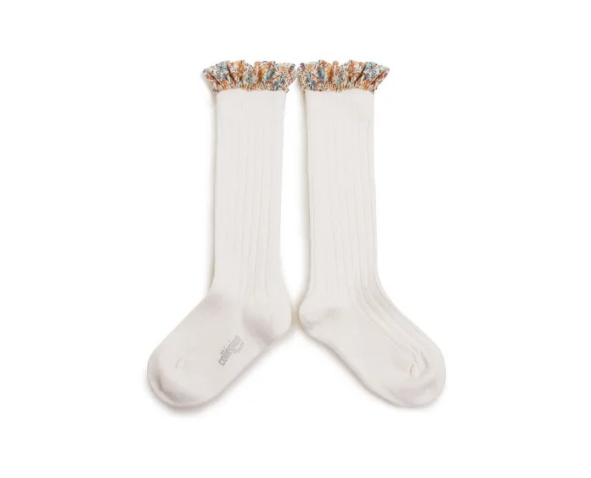 Elisabeth Liberty® Ruffle Knee-High Socks(NO.908 Blanc Neige)