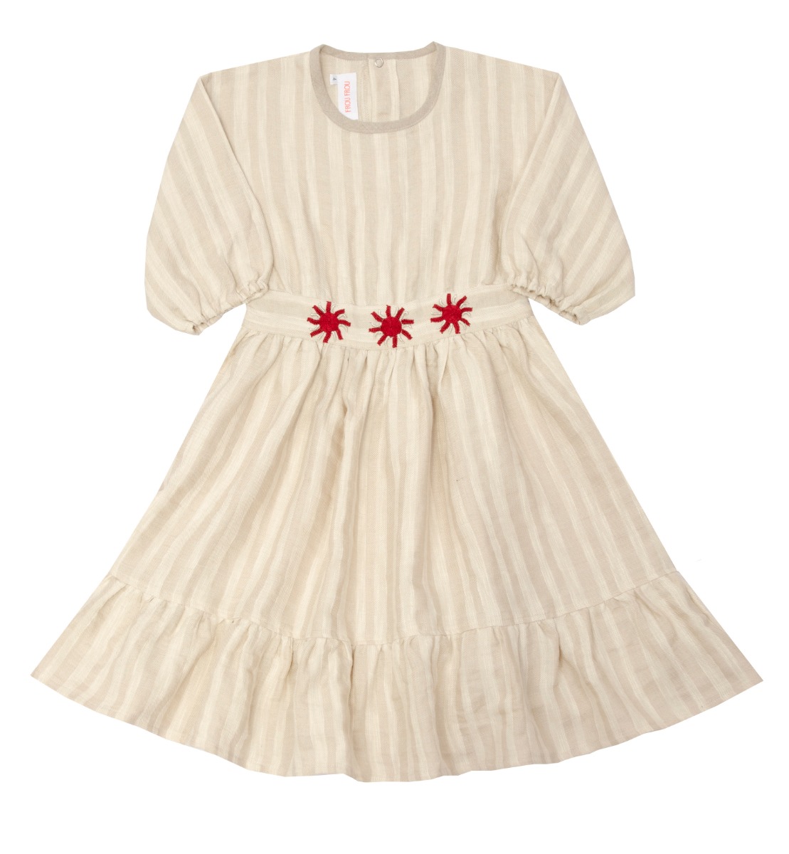 DRESS MARIE striped hand embroidered linen