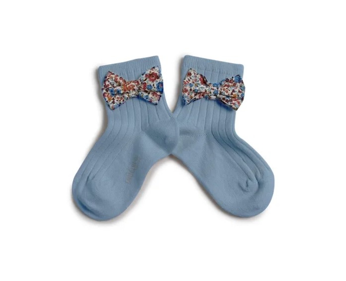 Béatrice Ankle Sock with Liberty Bow(NO.803 Bleu Azur)