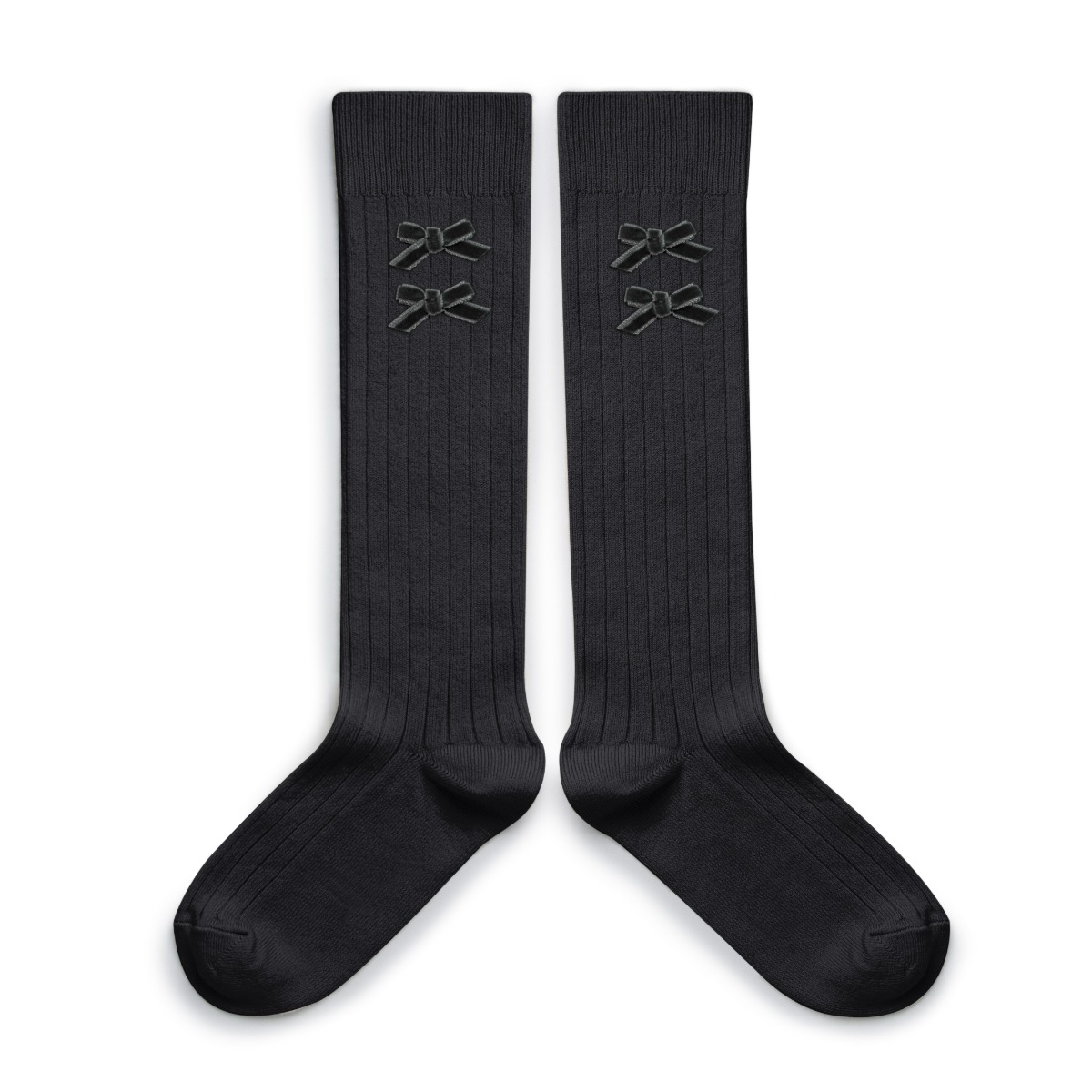 Ribbed Knee-high Socks with Velvet Bows(783)