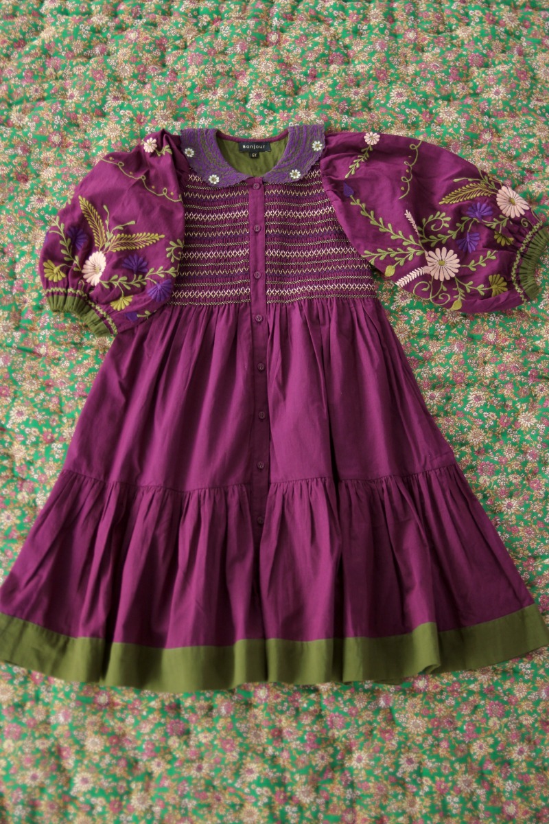 Folk long dress with embroidery sleeve &amp; collar