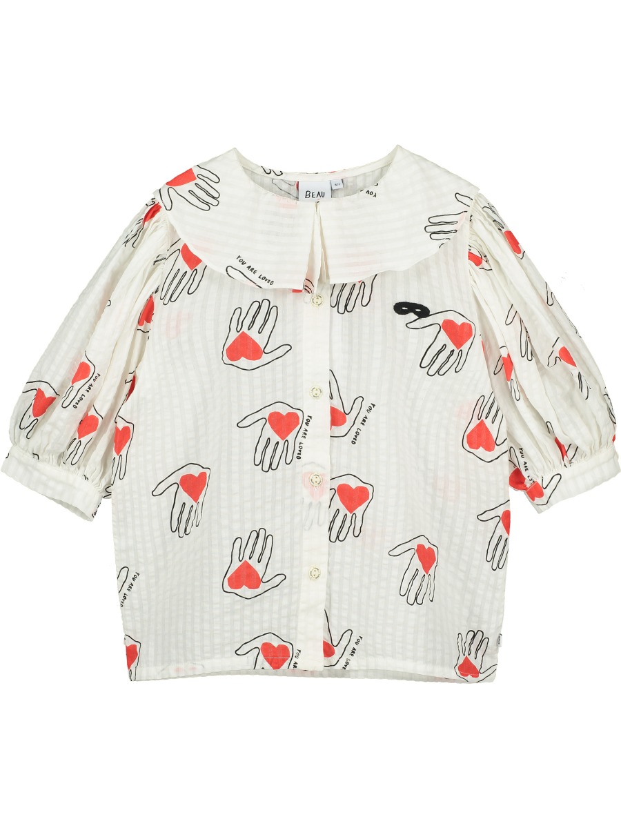 Natural Hold My Heart Print Piper Blouse