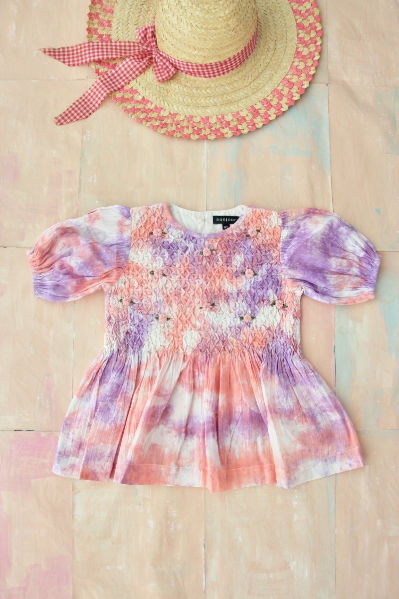 Tie and dye Handsmock blouse(Tie&amp;Dye Violet)