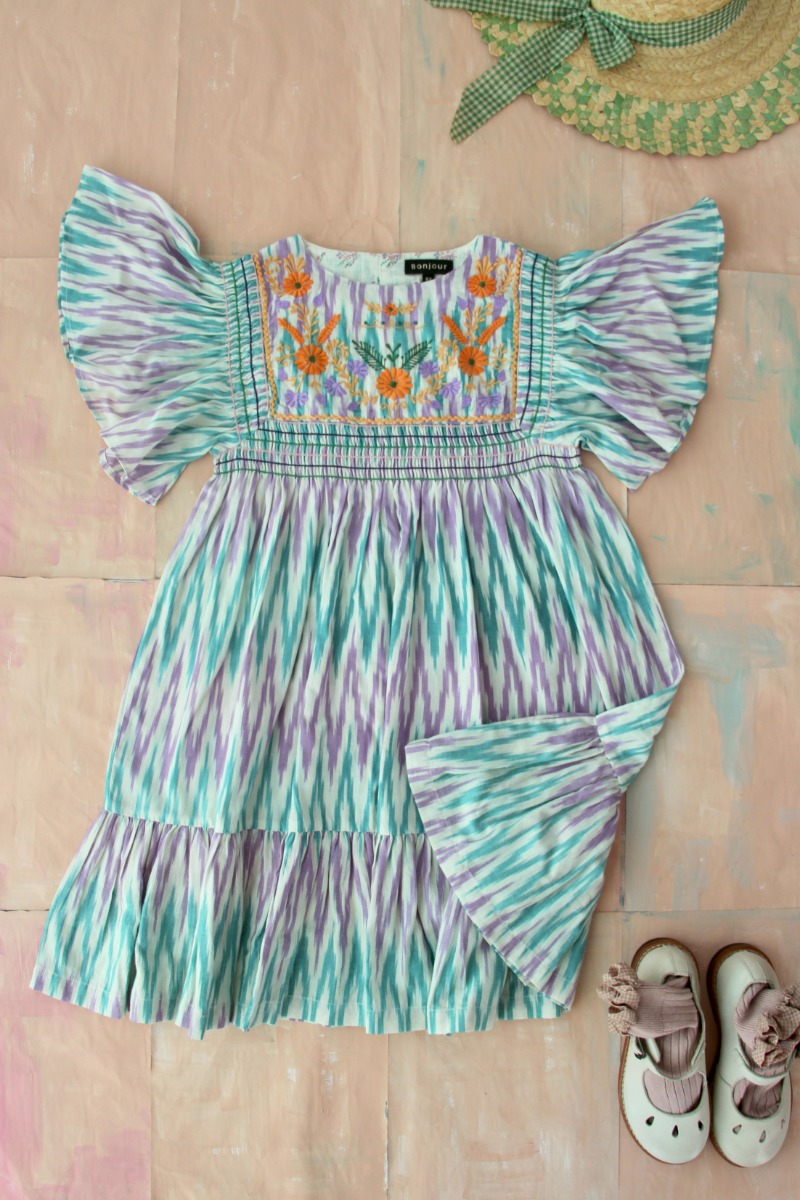 New Rosalie Dress with new sleeves(Ikat violet / green)