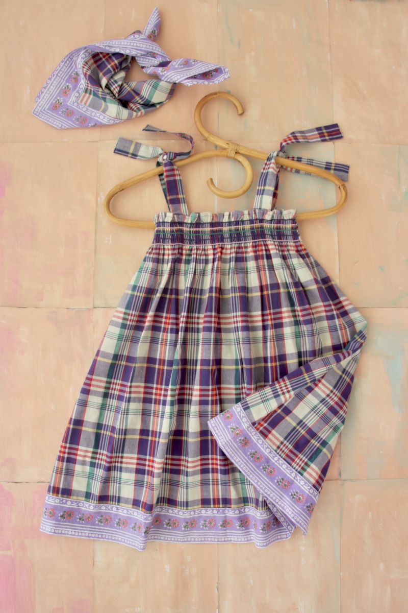 Skirt dress with scarf 50*50 cm with border(Purple check)