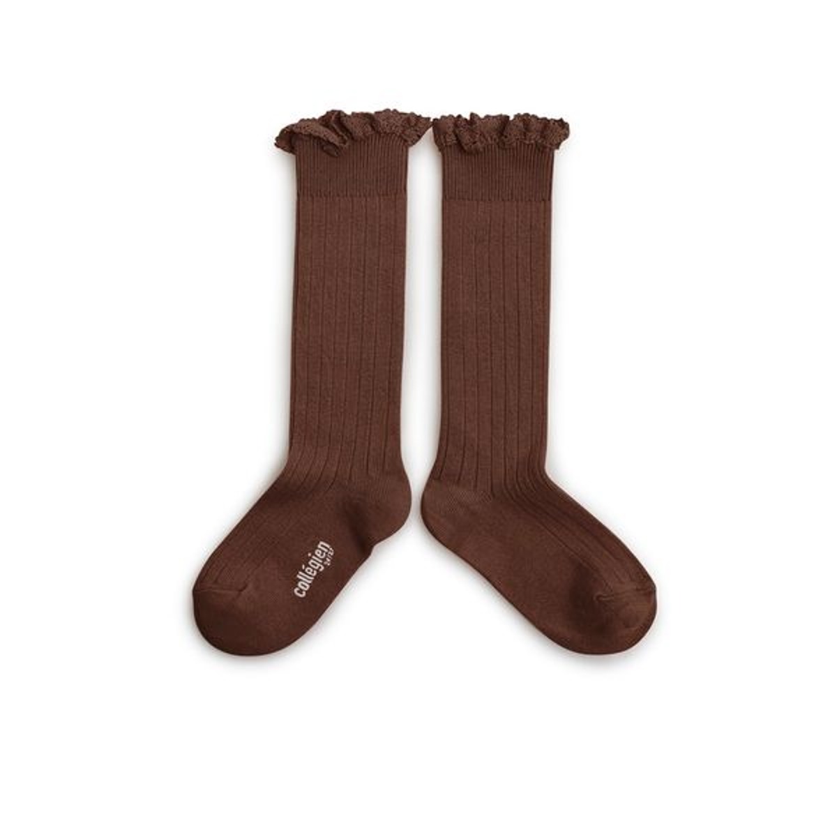 Lace-Trim Ribbed Knee-high Socks - Chocolat #786