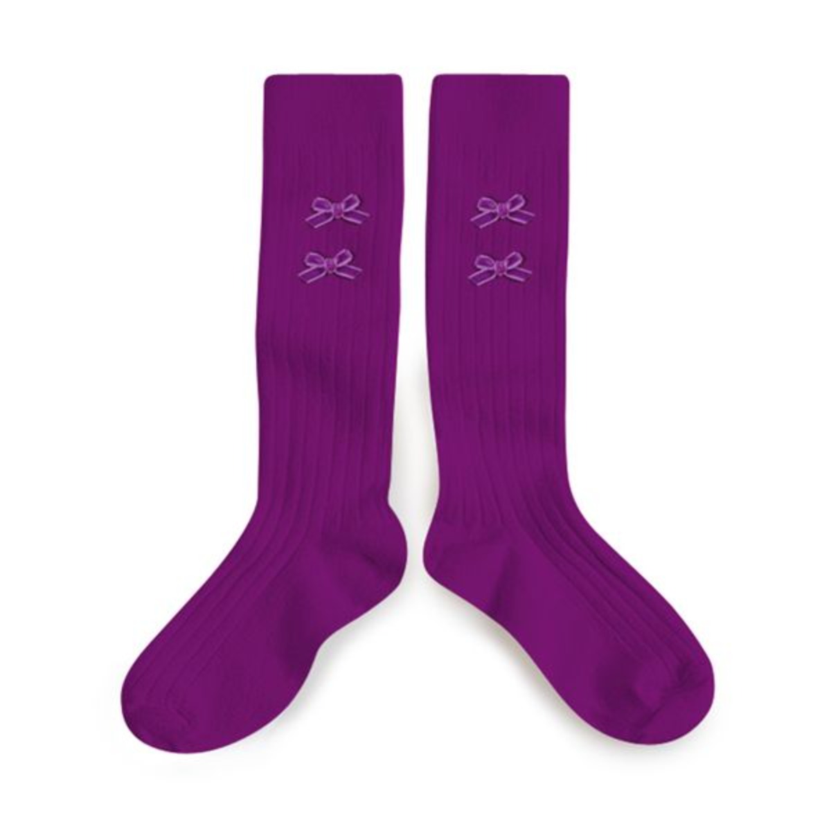 Hortense - Ribbed Knee-high Socks with Velvel Bows - Cyclamen #544