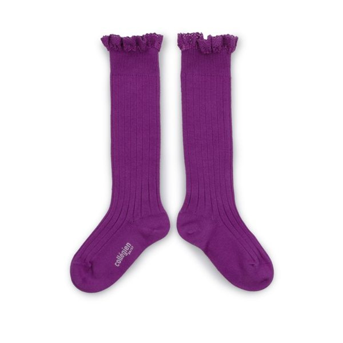 Lace-Trim Ribbed Knee-high Socks - Cyclamen #544
