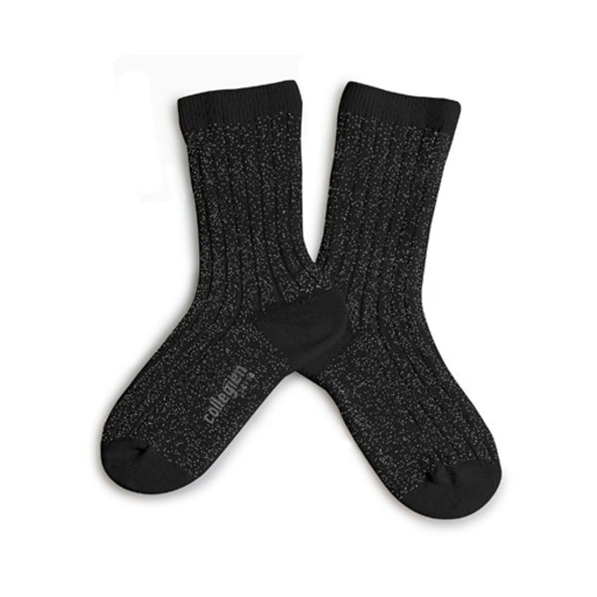 Victoire - Glitter Ribbed Crew Socks -charcoal black #171