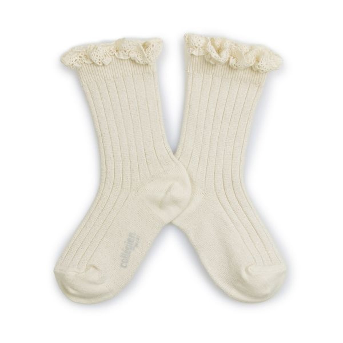 Victorine - Glitter Ribbed Crew Socks with Lace Trim - Doux Agneaux #037