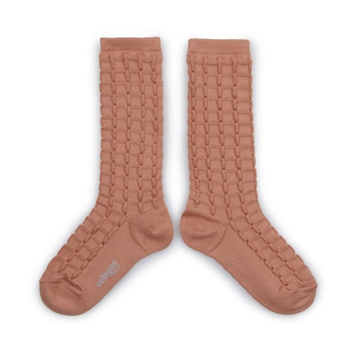 Camille - Textured Checked-knit Knee-high Socks - Bois en Rose #723
