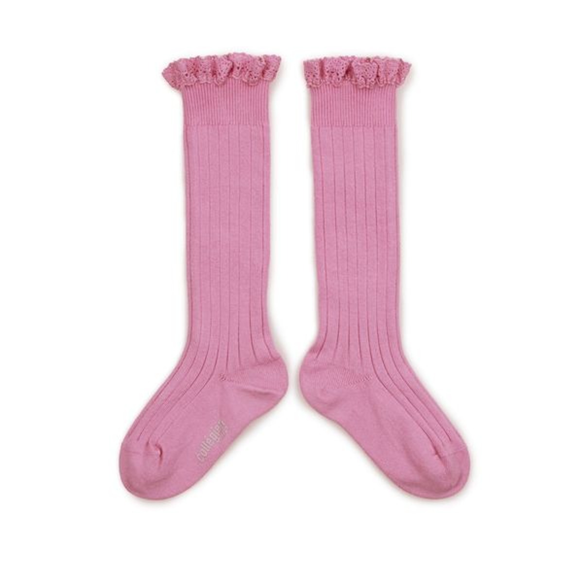 Lace-Trim Ribbed Knee-high Socks - Candy pink #600