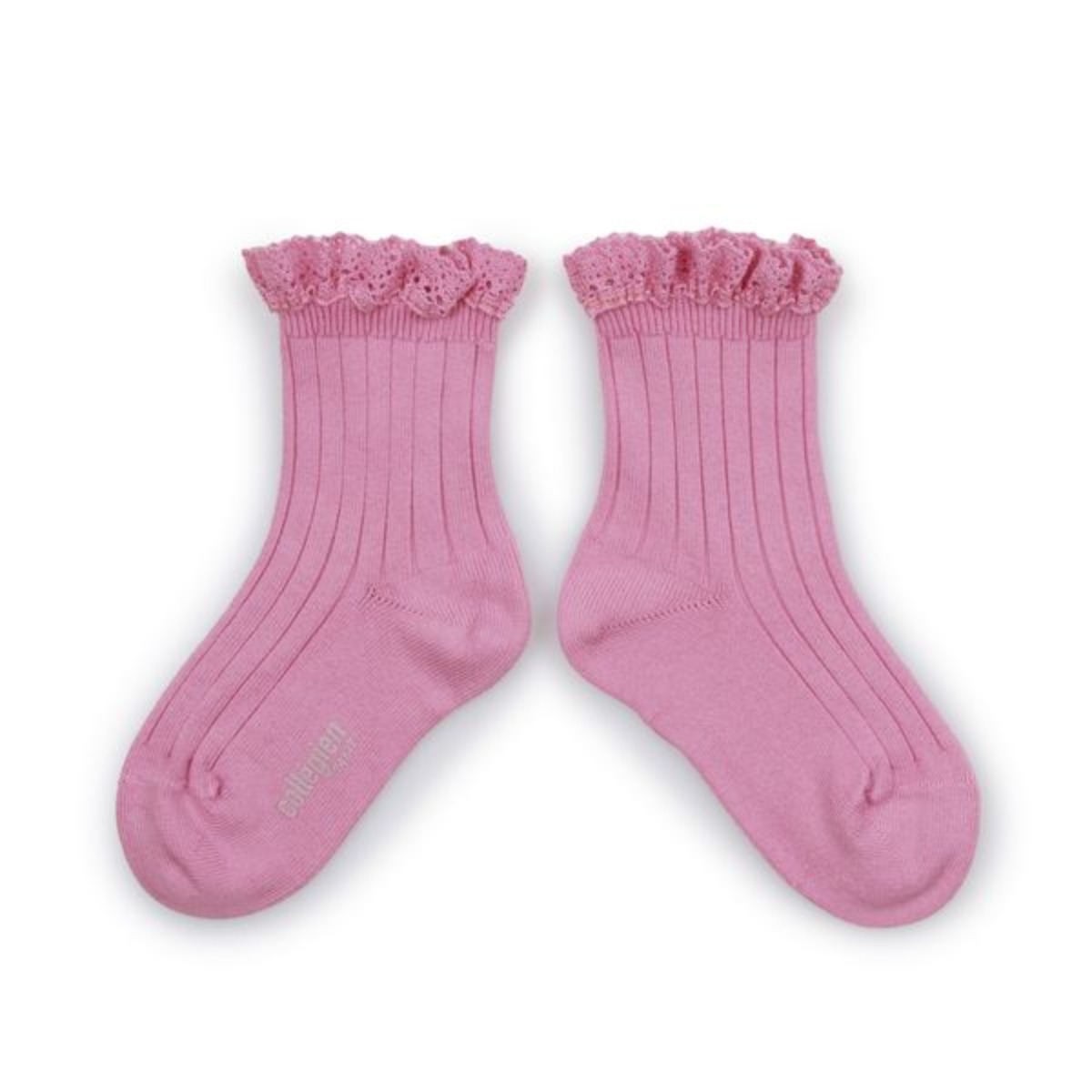 Lili - Lace Trim Ribbed Ankle Socks -Candy pink #600