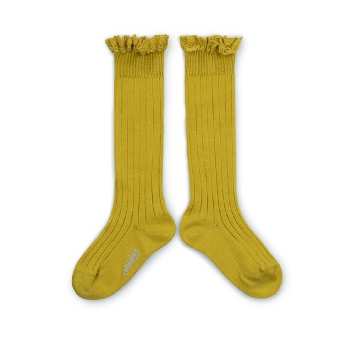 Lace-Trim Ribbed Knee-high Socks - Kiwi Doré #172