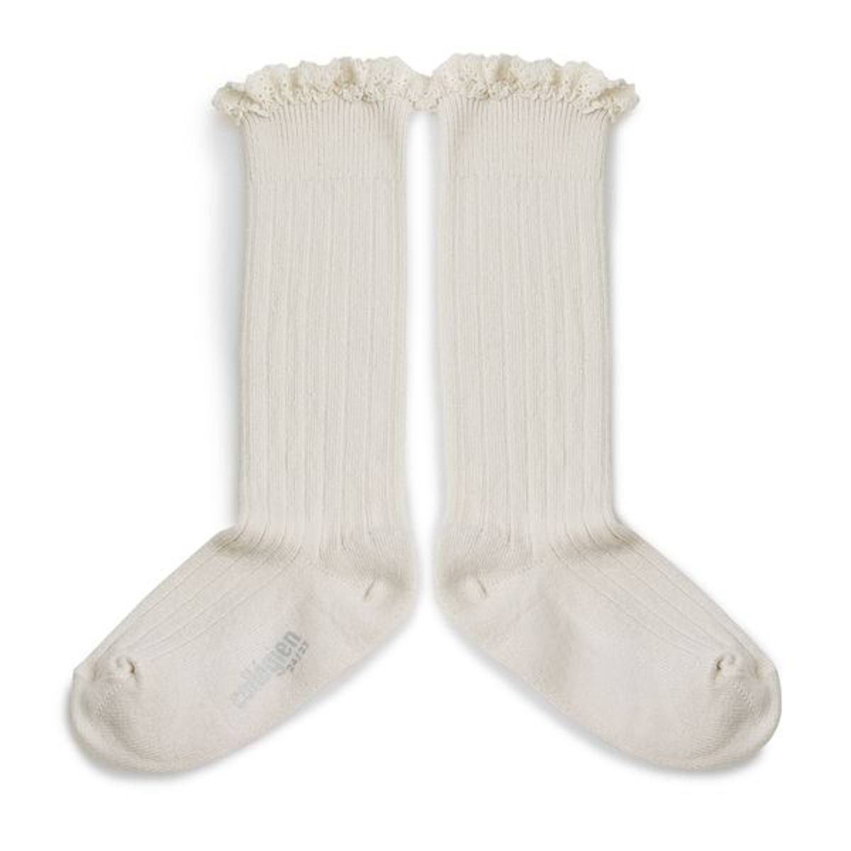 Lace-Trim Ribbed Knee-high Socks - Doux Agneaux #037