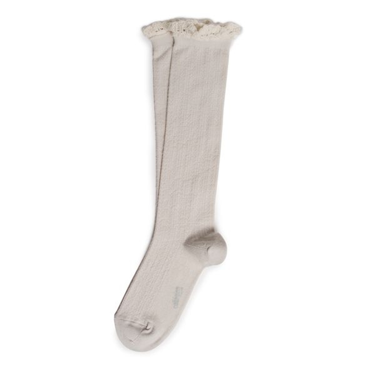 Pointelle Merino Wool Knee-high Socks with Merino Lace Trim(#037 Doux Agneaux)