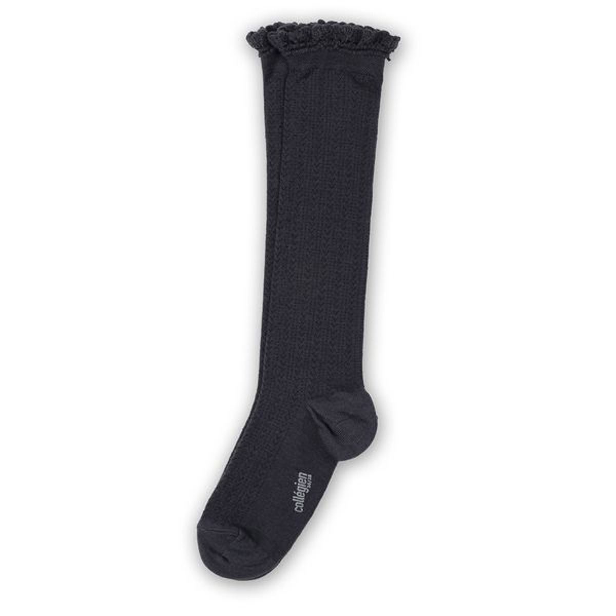 Pointelle Merino Wool Knee-high Socks with Merino Lace Trim(#044 Nuit Etoilée)