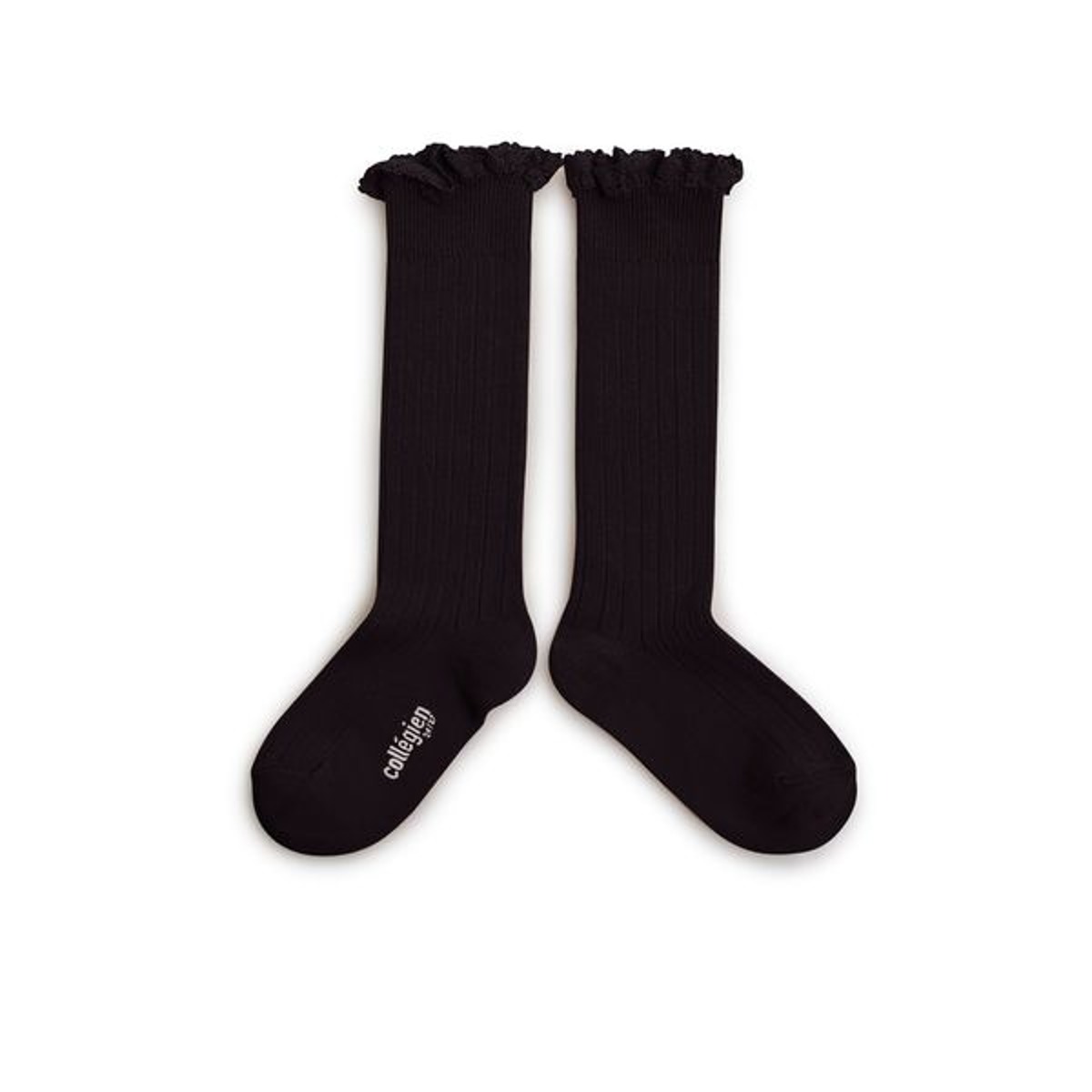 Lace-Trim Ribbed Knee-high Socks-Noir de Charbon#171