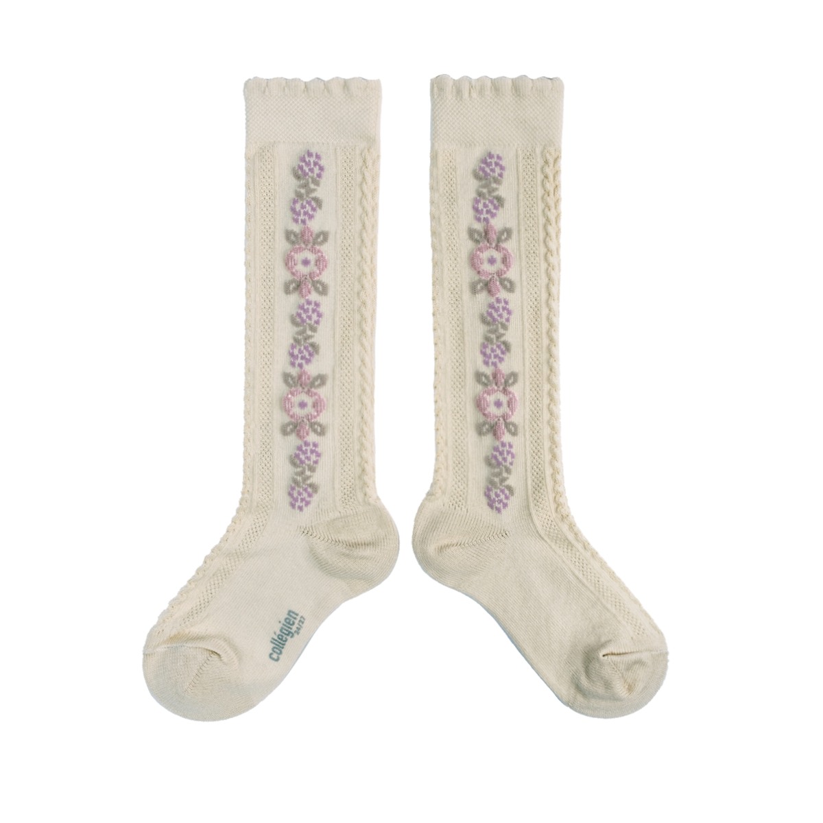 Dalia - Jacquard Flower Knee-high Socks #037