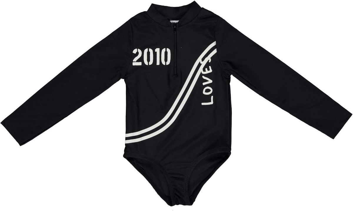 Black &#039;LOVES&#039; Long Sleeve Swimsuit /Black