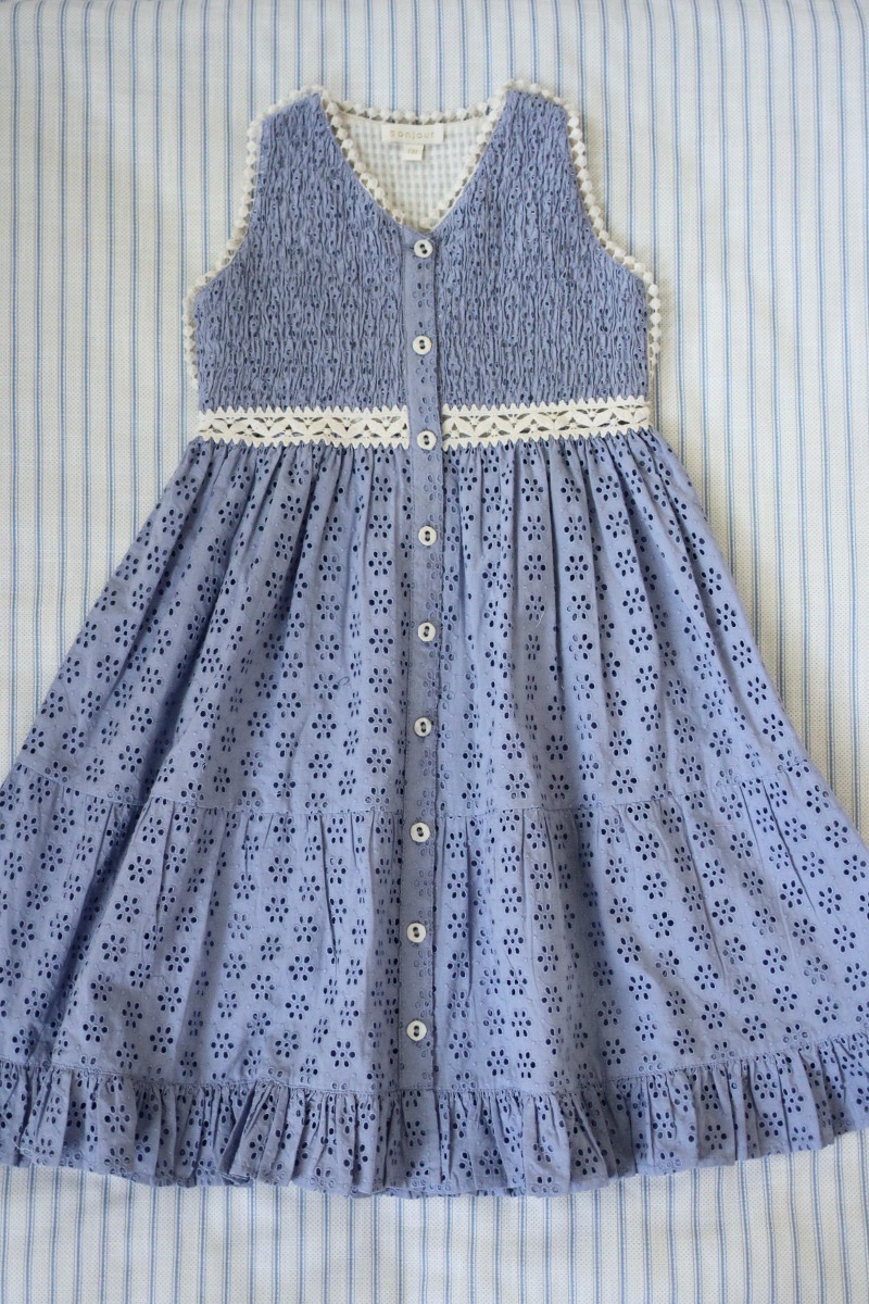IBIZA DRESS (Blue broderie anglaise organic voile )